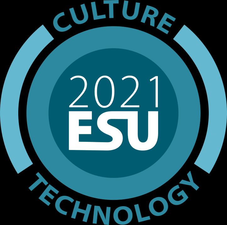 In einem blauen Kreis steht geschrieben "2021 ESU". In einem äußeren Kreis steht "Culture Technology"