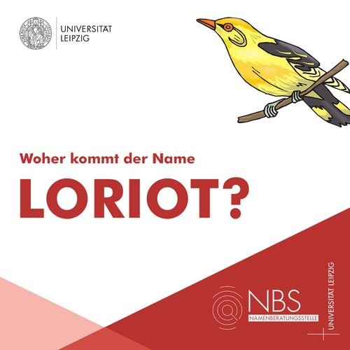Grafik mit dem Titel: Woher kommt der Name Loriot? Darüber ist die Abbildung eines gelben Pirols (Vogelart).
