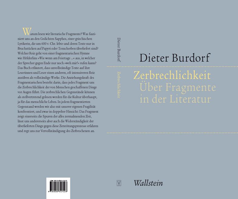 Bucheinband des Buches Zerbrechlichkeit von Professor Dieter Burdorf, Foto: Wallstein Verlag