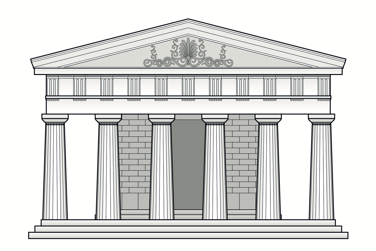 Grafik eines antiken Tempels