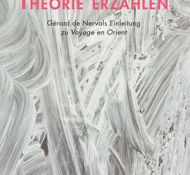 Buchcover von "Theorie erzählen" von Ángela Calderón Villlarino. Der Umschlag ist wie eine Leinwand mit dicken weißen Pinselstrichen versehen, die kreuz und quer gemalt wurden. Der Name der Autorin und der Untertitel sind in schwarzer und der Buchtitel in roter SChrift gehalten.