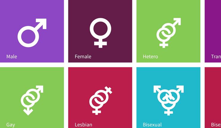 Die Grafik zeigt Symbole der verschiedenen Geschlechter und kreiert neue Symbole für Heterosexualität und Transgender. 