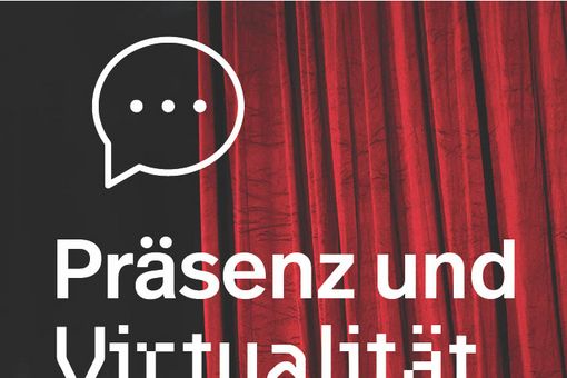 Im Hintergrund ist ein roter Vorhang, davor die Schrift "Präsenz und Virtualität". 38. Romanistentag, Universität Leipzig, 24.-27. September 2023