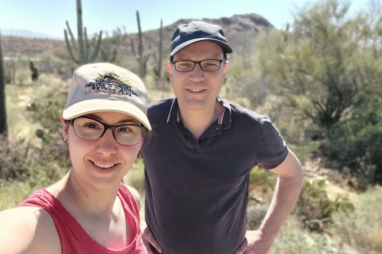 Projektverantwortlicher PD Dr. Leonhard Herrmann und Projektmitarbeiterin Sina Meißgeier bei ihrem Besuch in Tucson, Arizona. Foto: S. Meißgeier