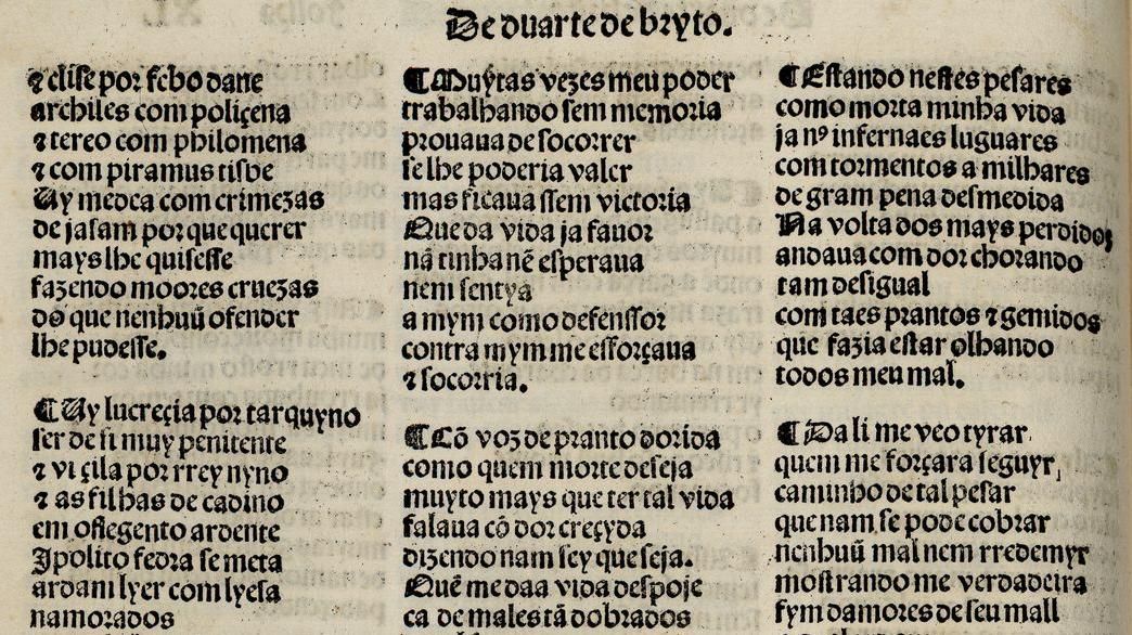 Auszug aus einem alten Buch aus dem Jahr 1516 mit einem Text in Altportugiesisch.