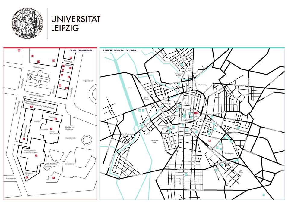 Universität Leipzig, Lageplan Hauptcampus