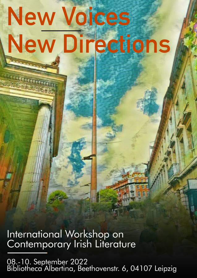 Plakat für den internationalen Workshop zu zeitgenössischer irischer Literatur: "New Voices – New Directions" im September 2022 in Leipzig