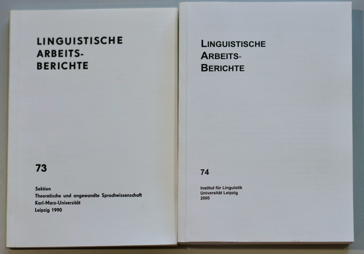 enlarge the image: Picture of old volumes of the working paper series "Linguistische Arbeitsberichte"